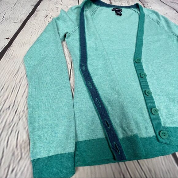OXFORD GOLF soft cotton v-neck button down teal turquoise cardigan, size S - Picture 4 of 12